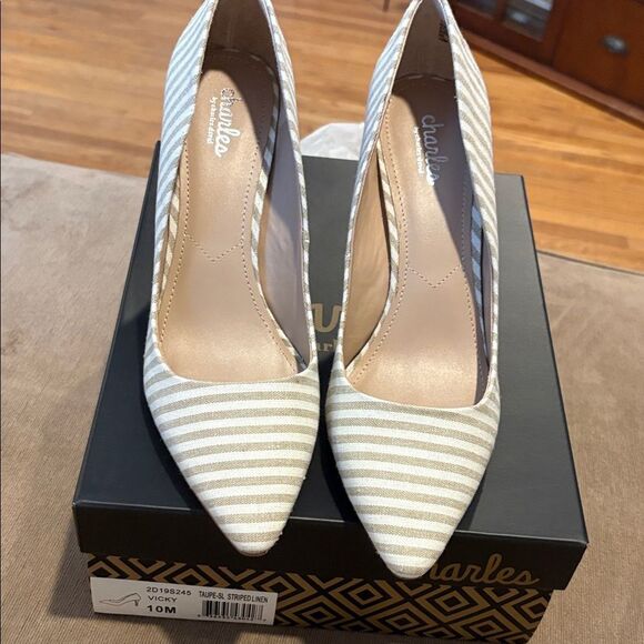 Charles by Charles David Women's Heels - Cream and White Stripes - Picture 1 of 4